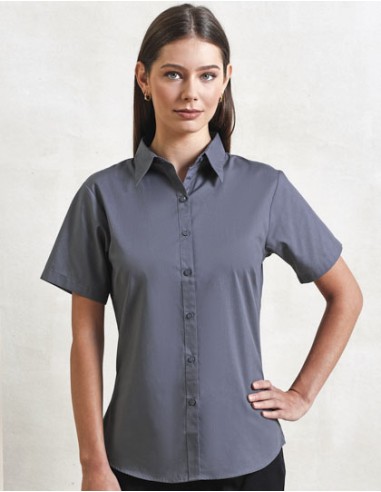 PRE-PR302-Womens Poplin Short Sleeve Blouse